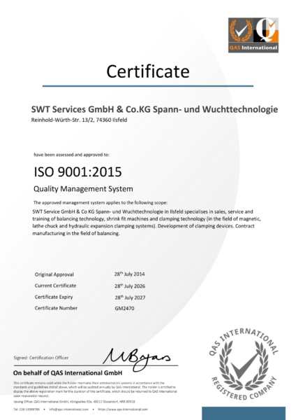 Certificate ISO 9001 SWT Services GmbH & Co. KG