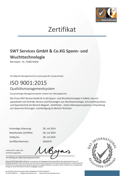 ISO-Zertifikat für SWT Services