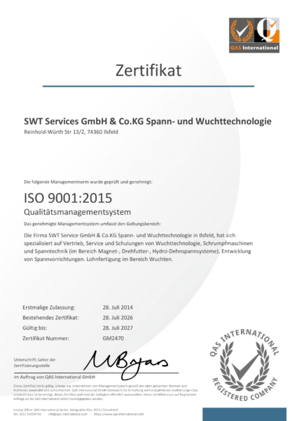 ISO 9001 Zertifikat 2026-2027 - SWT Services GmbH & CO KG
